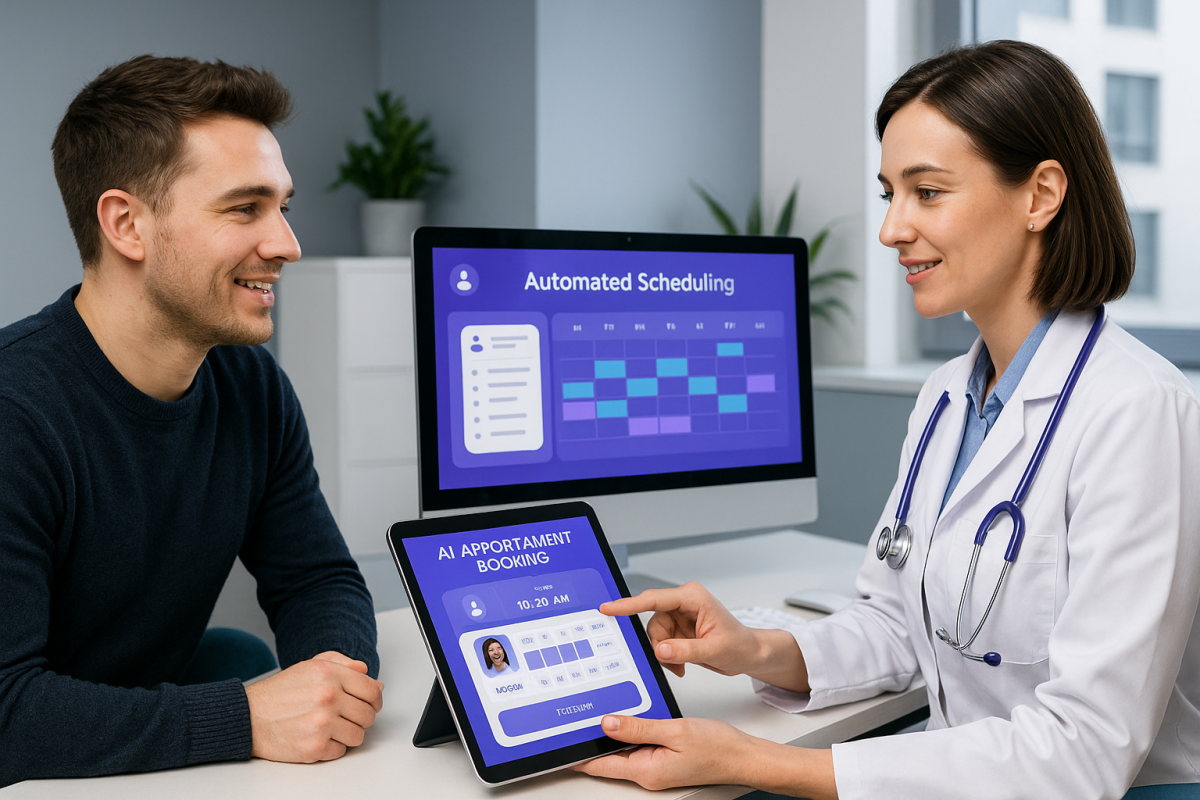 Patient booking appointment online with UK GP using AI