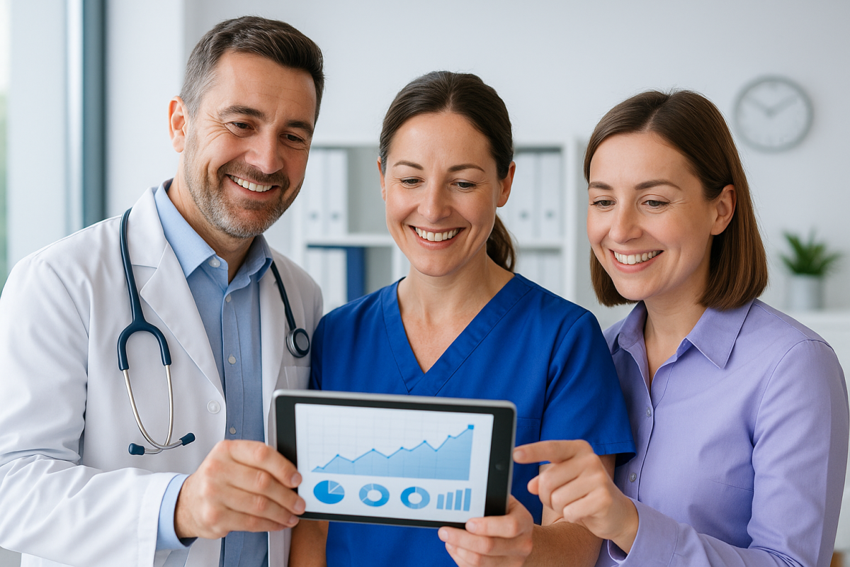 Receptionist reviewing automated appointment schedule UK