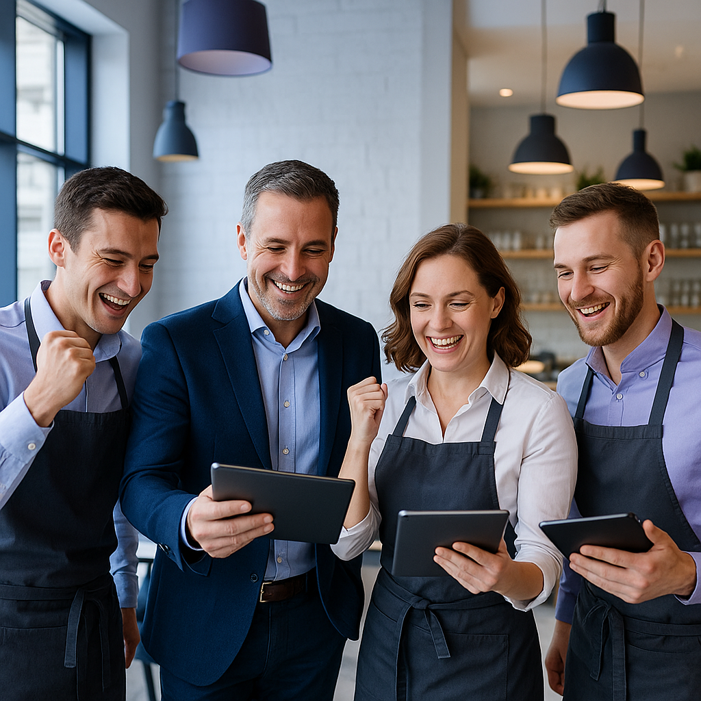 Restaurant manager viewing AI-powered POS dashboard