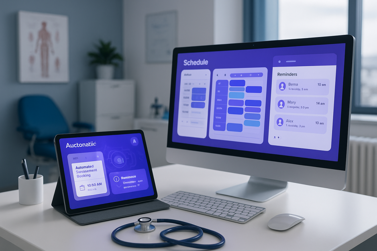 Happy patient booking medical appointment online in the UK