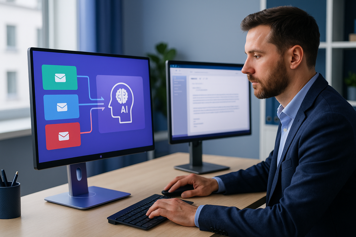 UK solicitor inbox automation showing urgent email escalation and fast replies