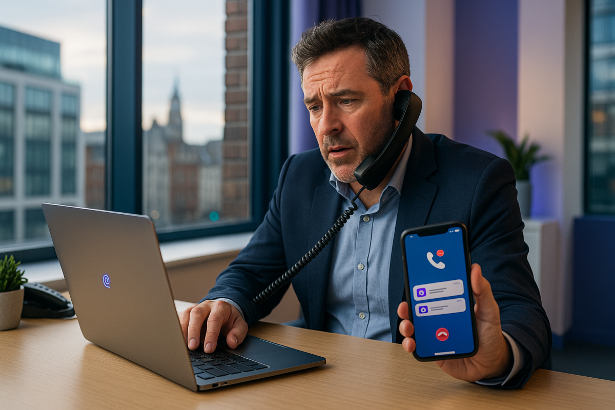 AI automation UK dashboard showing reduced missed calls for UK SMB