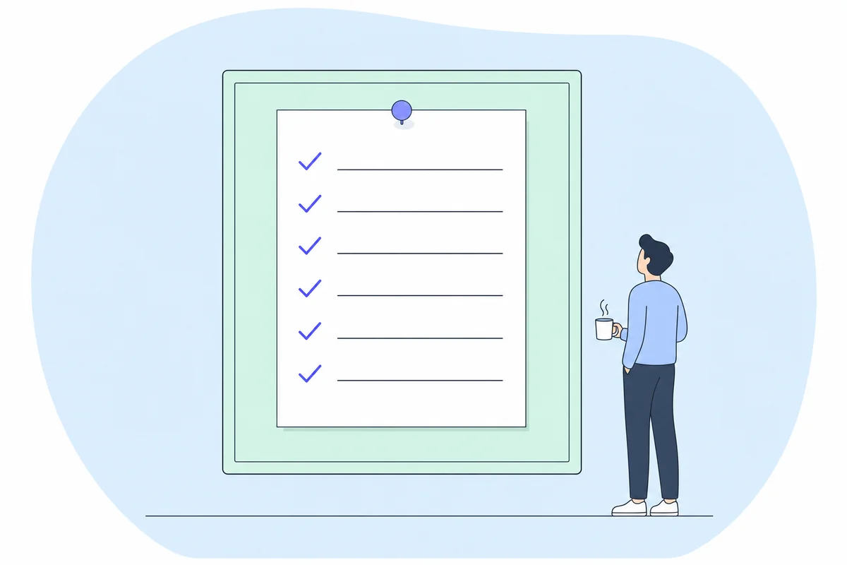 A single-page AI policy pinned to a noticeboard with six checked lines