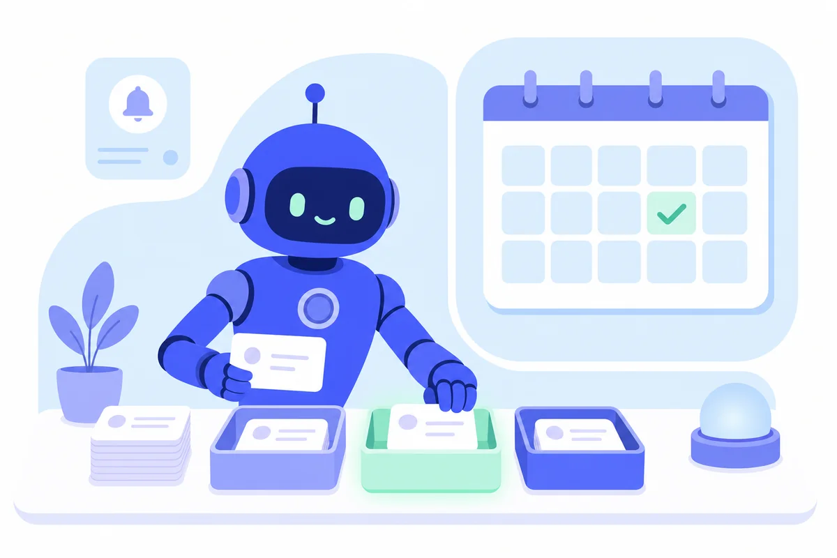 AI assistant sorting incoming enquiries into trays and booking a slot on a calendar